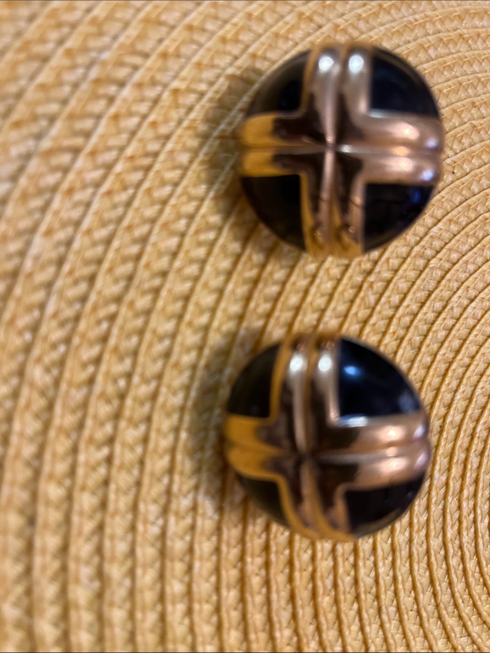 Gold Accent Black Round Earrings
